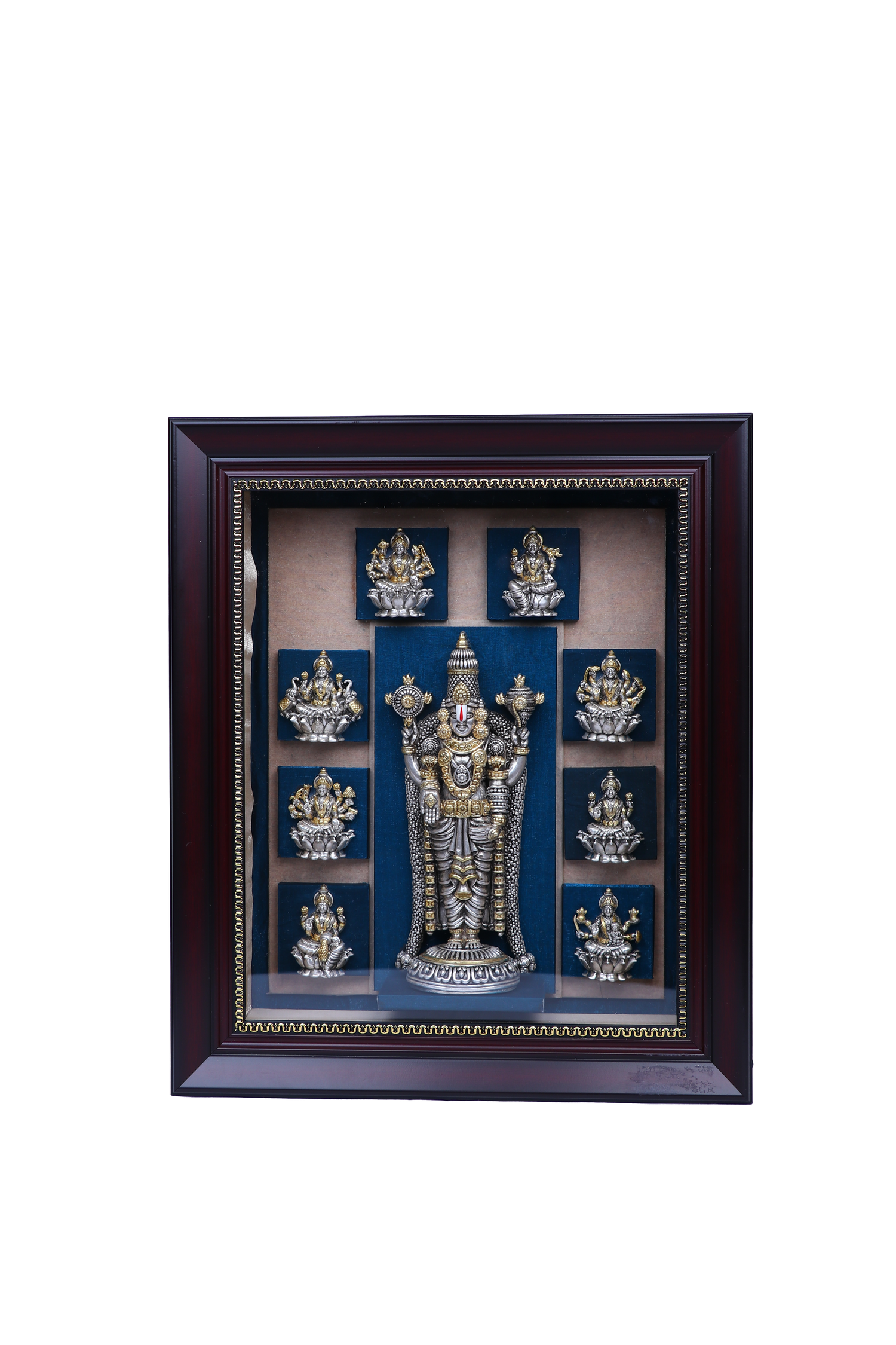 Silver Venkateswara Ashtalakshmi Frame (184g Idols) 14x12" Pooja Art