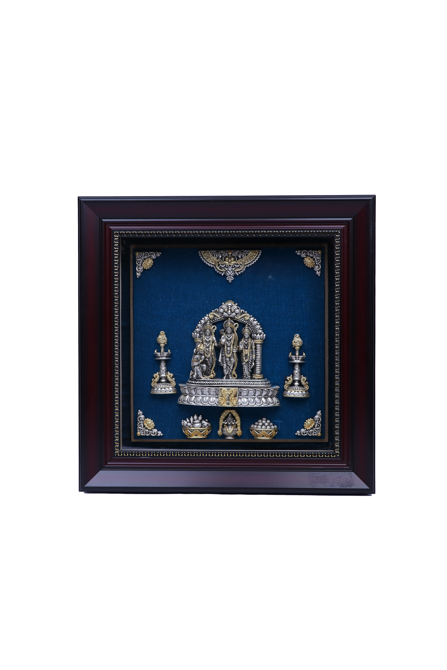Silver Ram Darbar Frame (11x11") Gold Plated Pooja Art for Vastu