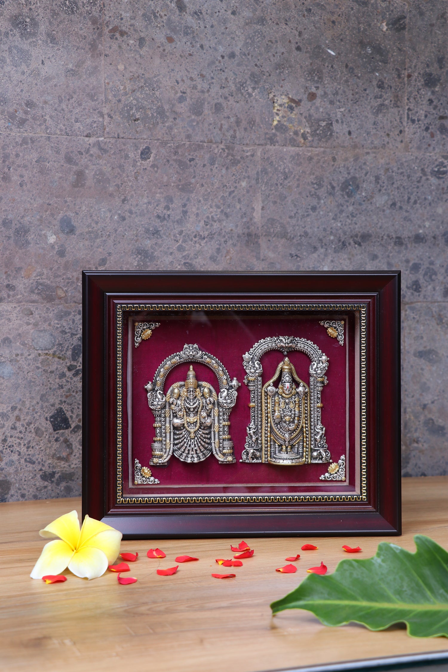 Silver Venkateswara Padmavathi Frame (10x12") Gold Plated Pooja Art