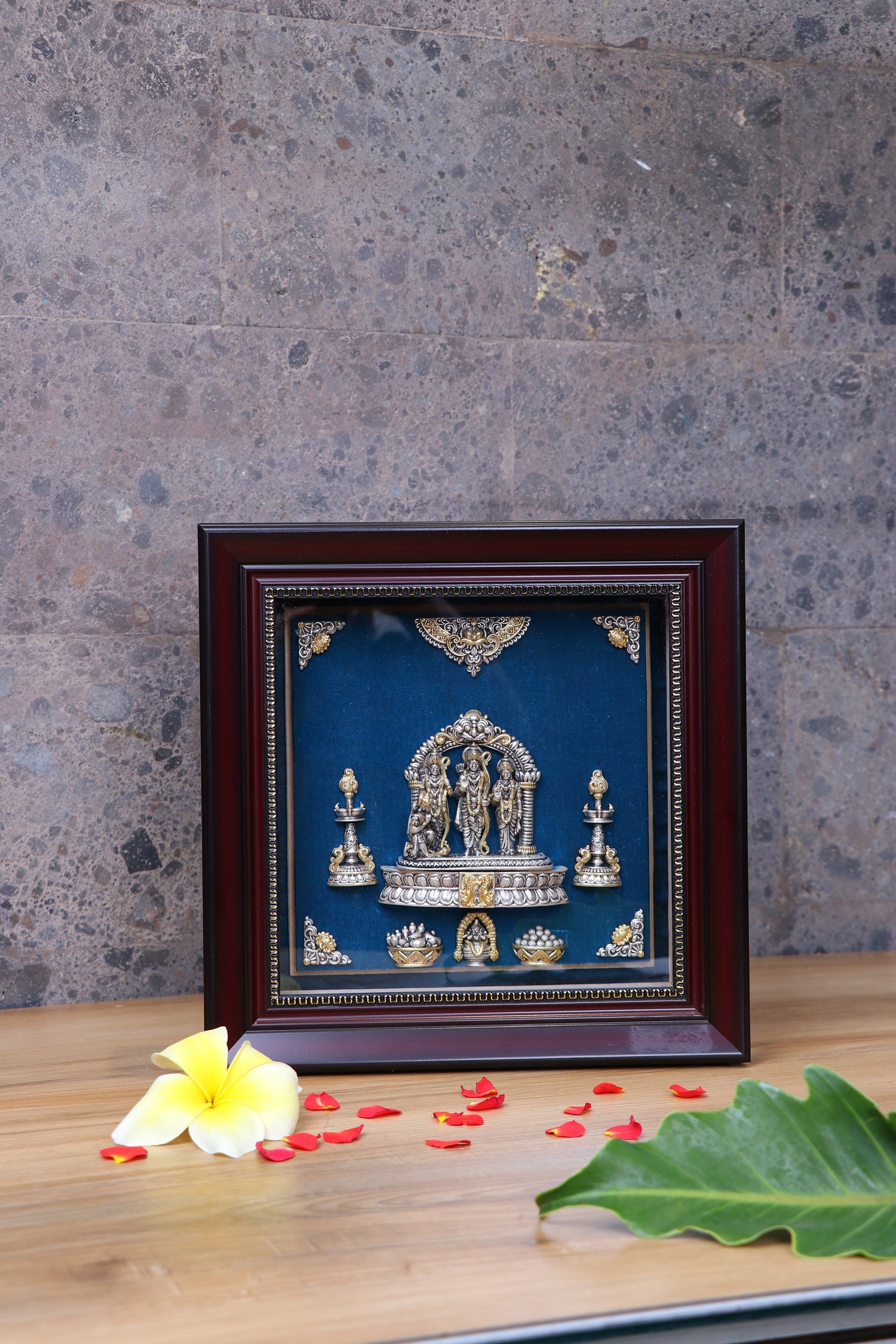 Silver Ram Darbar Frame (11x11") Gold Plated Pooja Art for Vastu