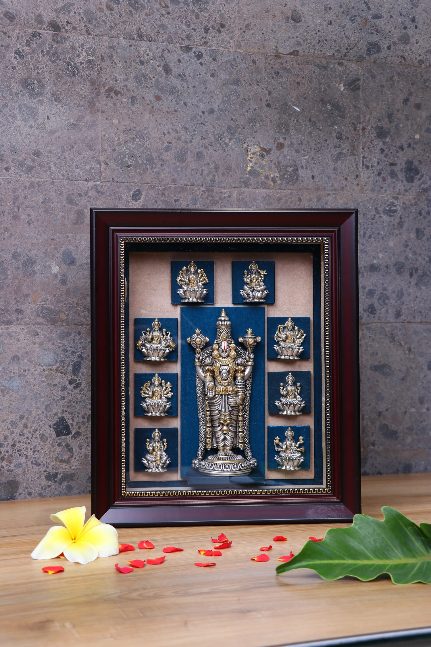 Silver Venkateswara Ashtalakshmi Frame (184g Idols) 14x12" Pooja Art