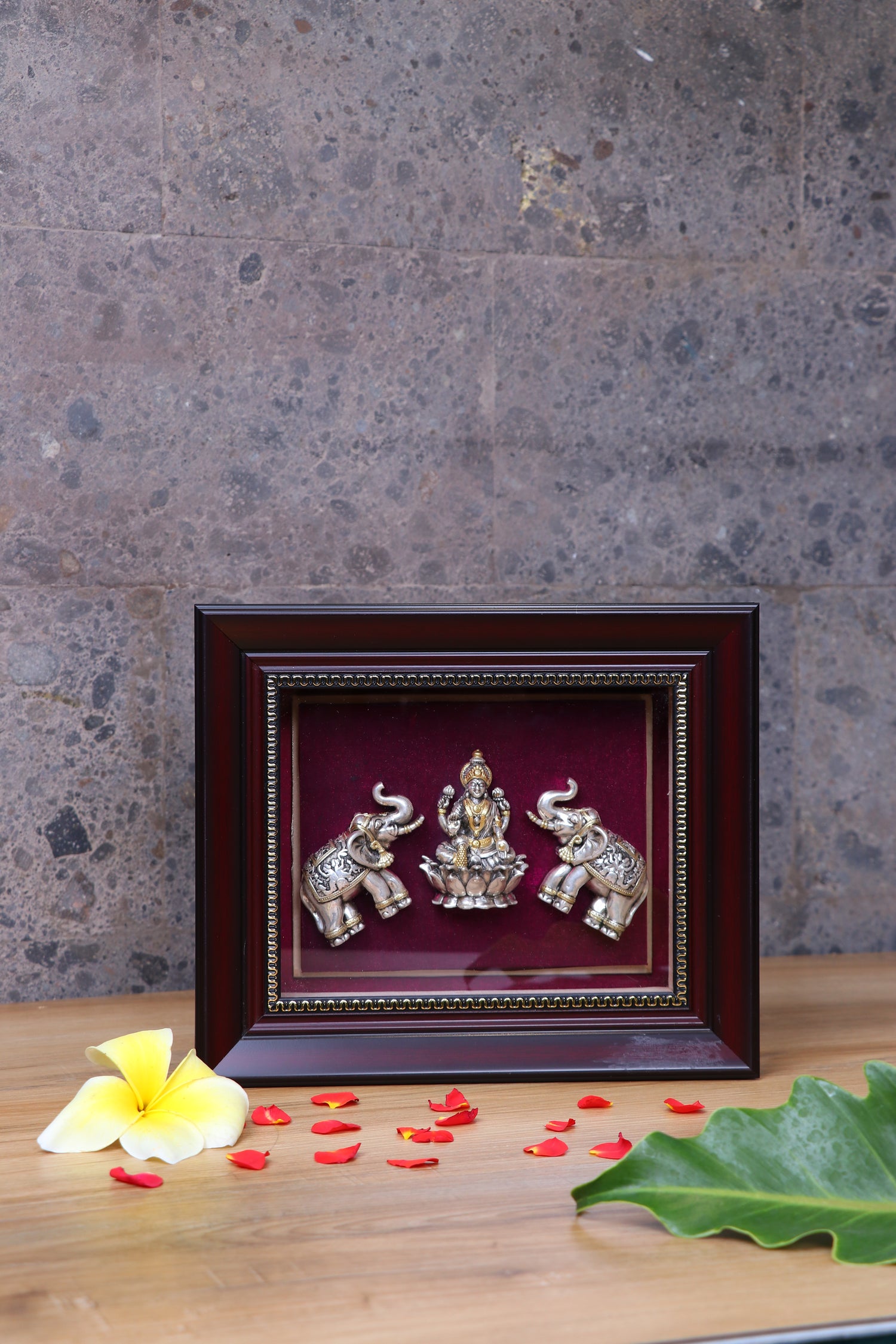 Silver Gajalakshmi Frame (16.5x10") Gold Plated Idols for Vastu