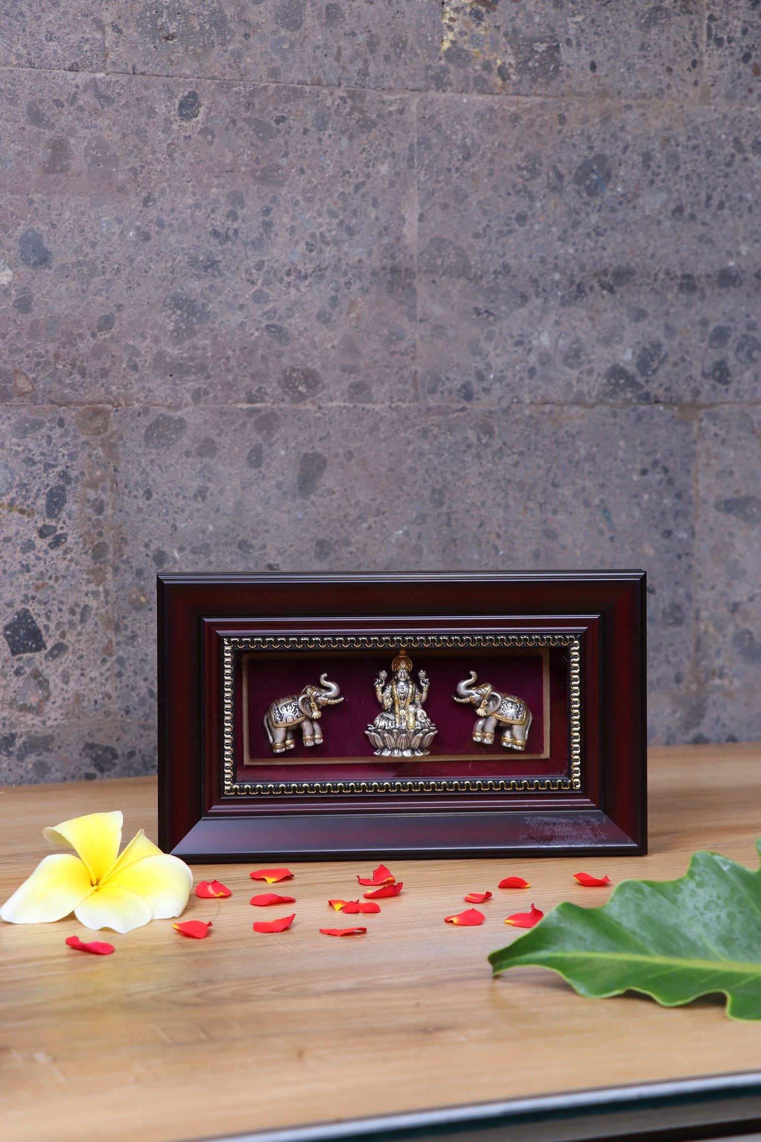 Silver Gajalakshmi Frame (9.5x4.5") Gold Plated Idols for Vastu