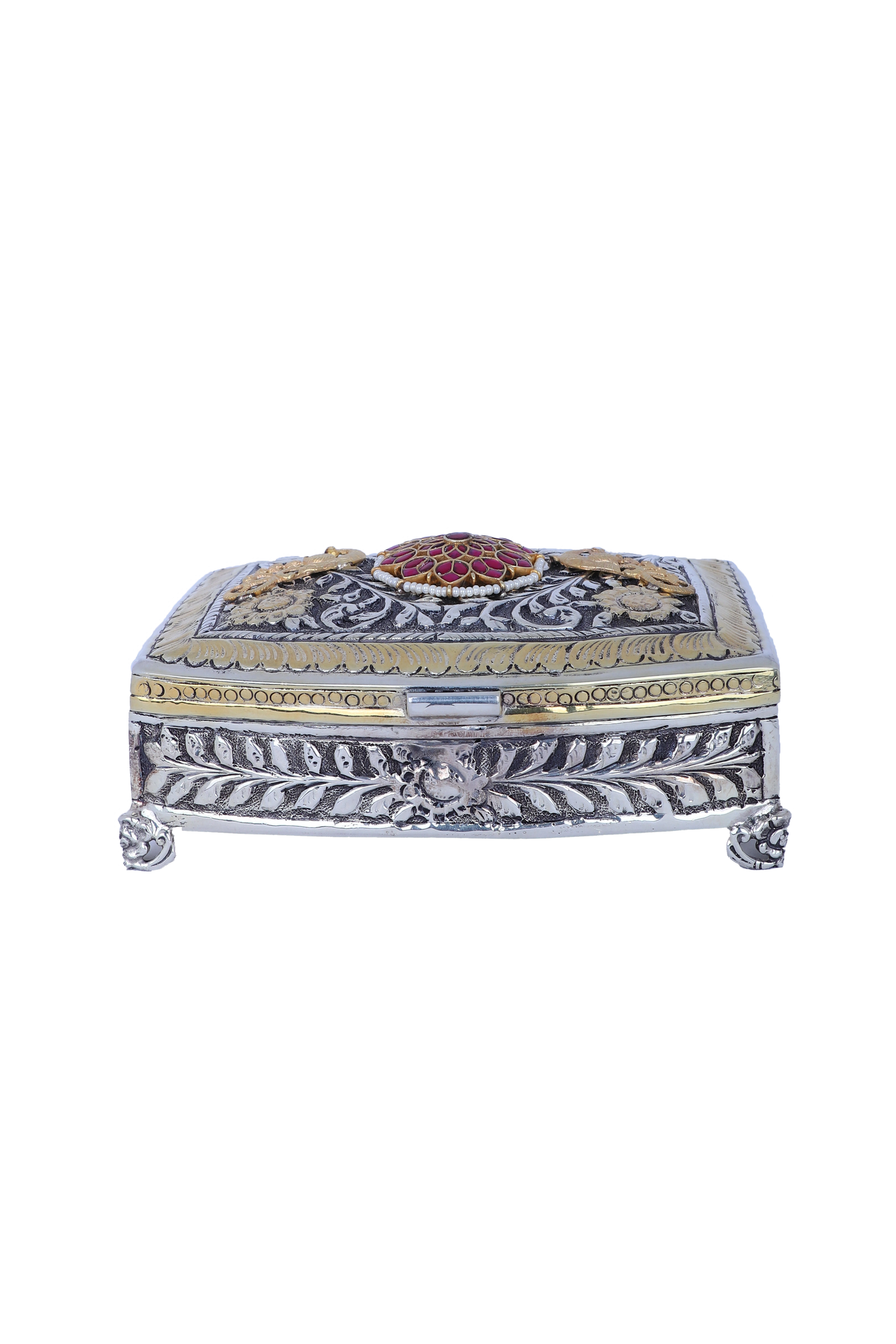 Dual-Tone Pure 925 Silver Decorative Box (4.9") for Home Decor