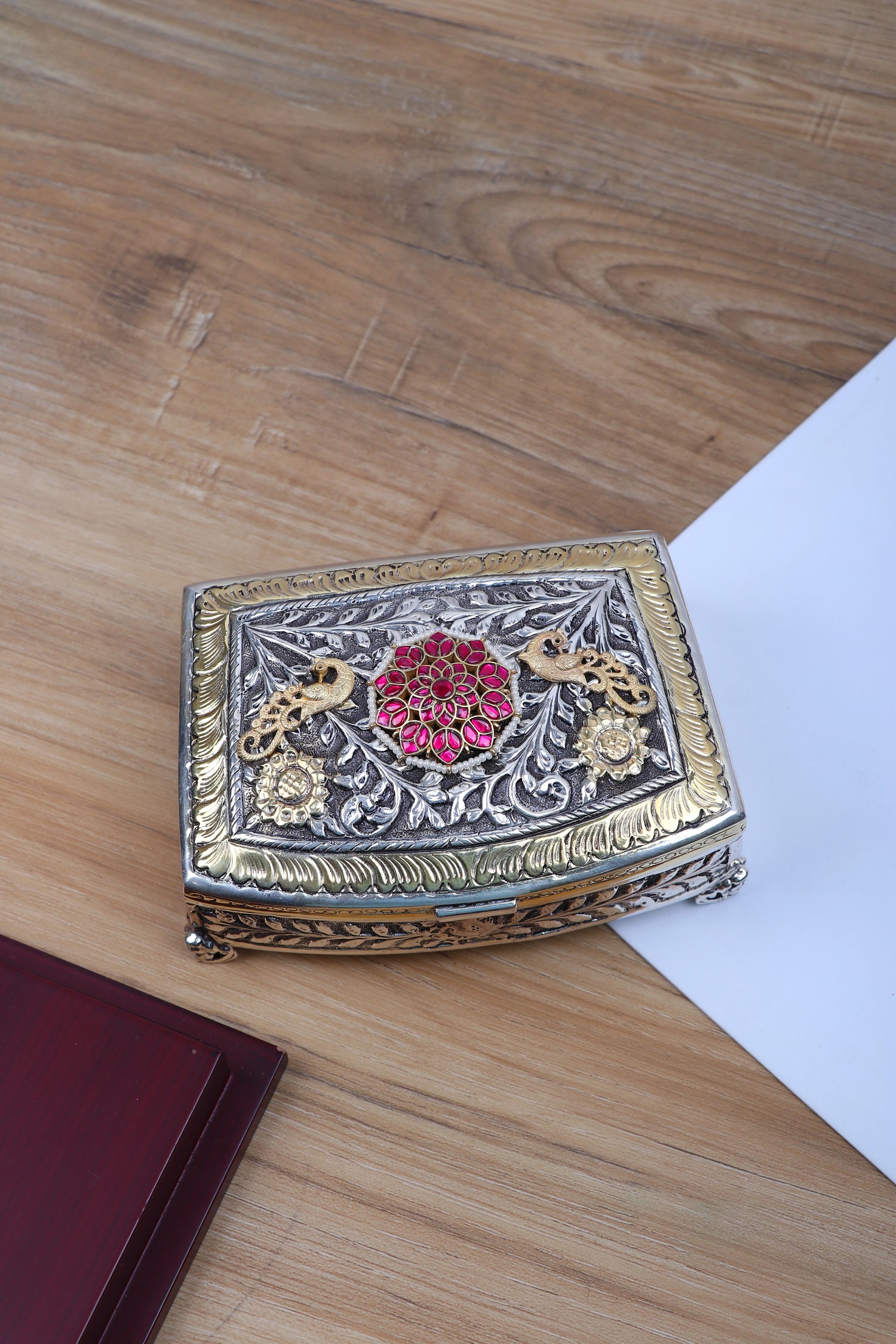 Dual-Tone Pure 925 Silver Decorative Box (4.9") for Home Decor