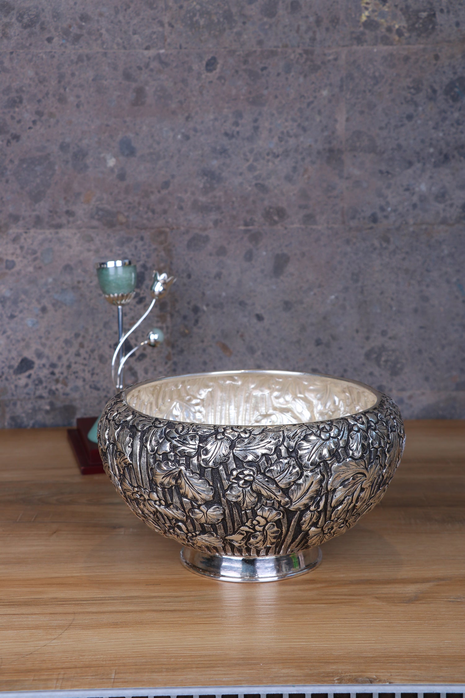 Pure 925 Silver Fruit Bowl (1118g) - Traditional Nakshi Design Centrepiece