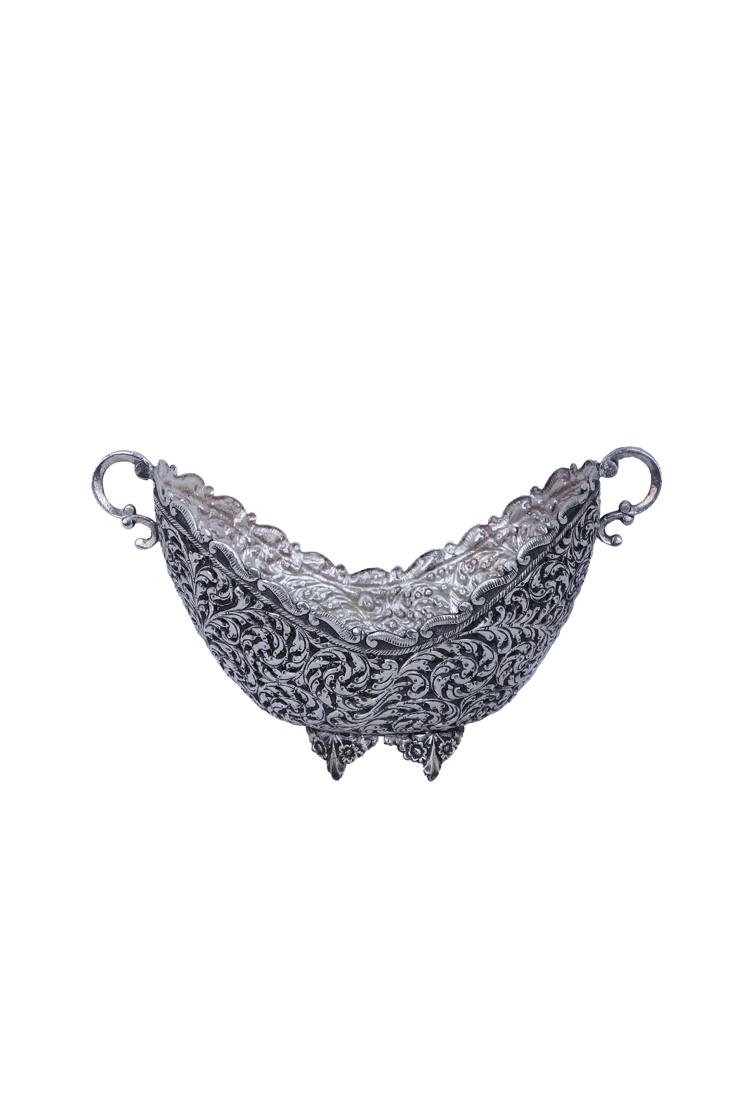 Pure 925 Silver Handcrafted Serving Bowl with Handles for Fruit