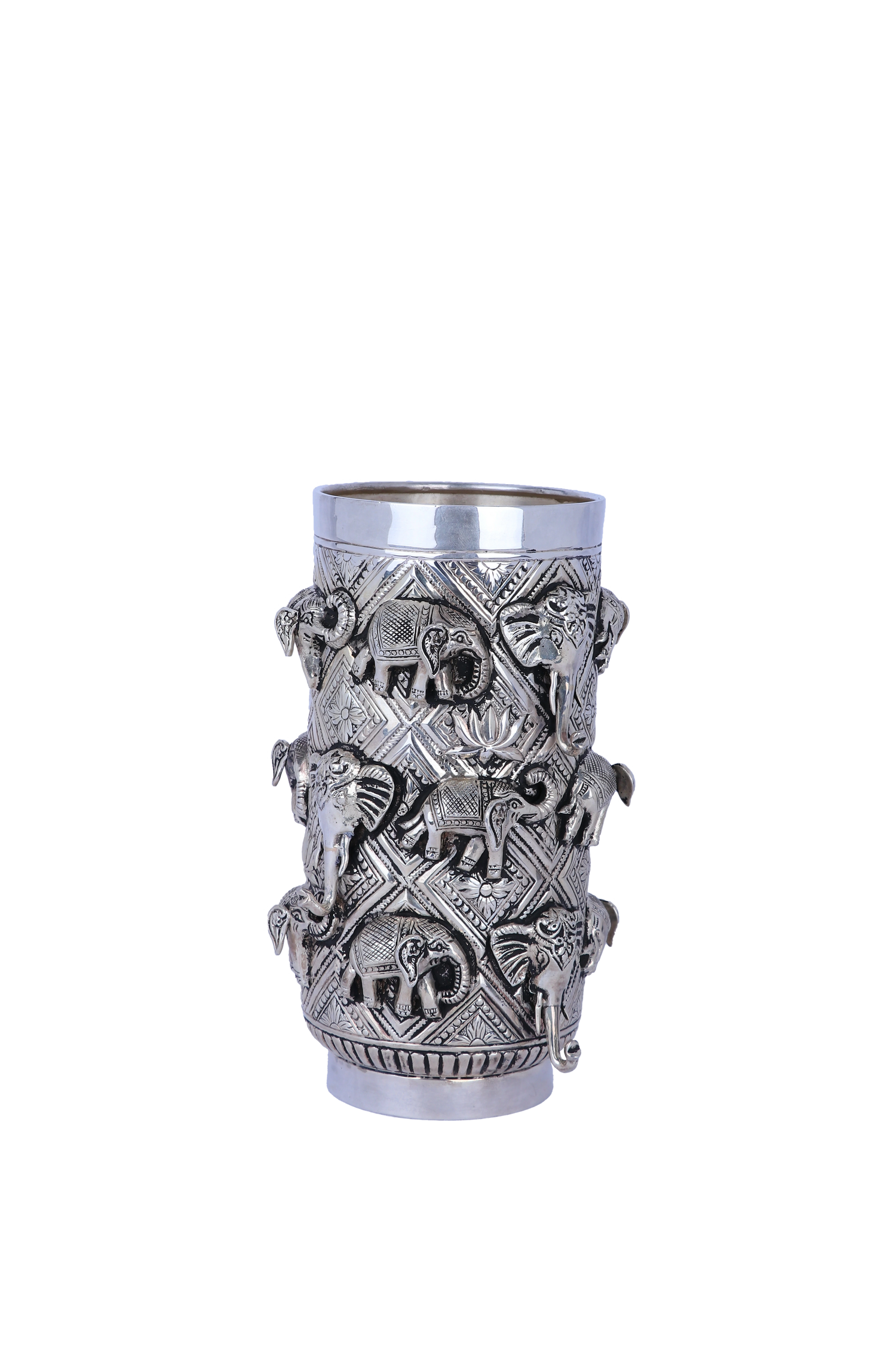 Pure 925 Silver Handcrafted Flower Vase with Elephant Motif