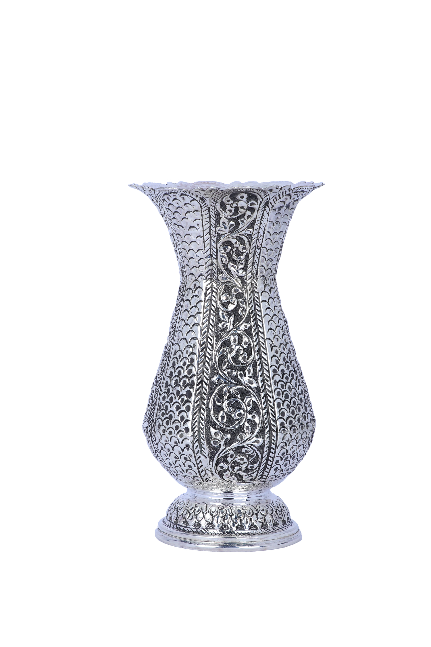 Pure 925 Silver Handcrafted Flower Vase 7" for Home Temple Pooja