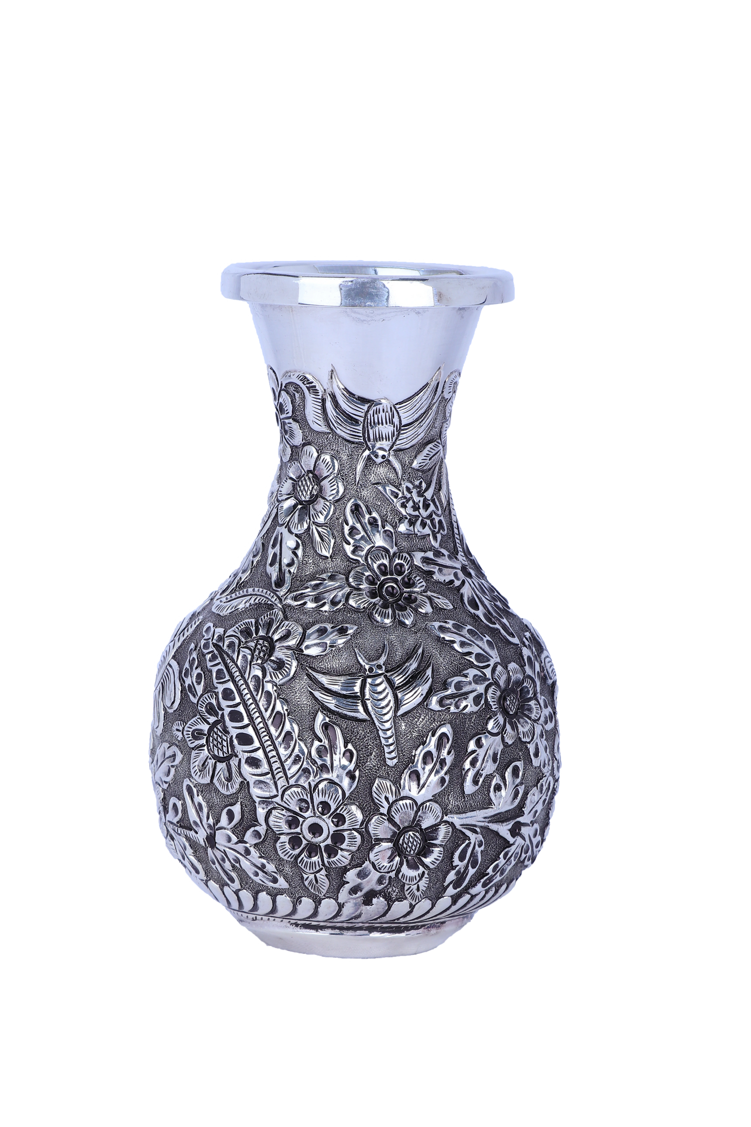 Pure 925 Silver Handcrafted Flower Vase with Butterfly Motif