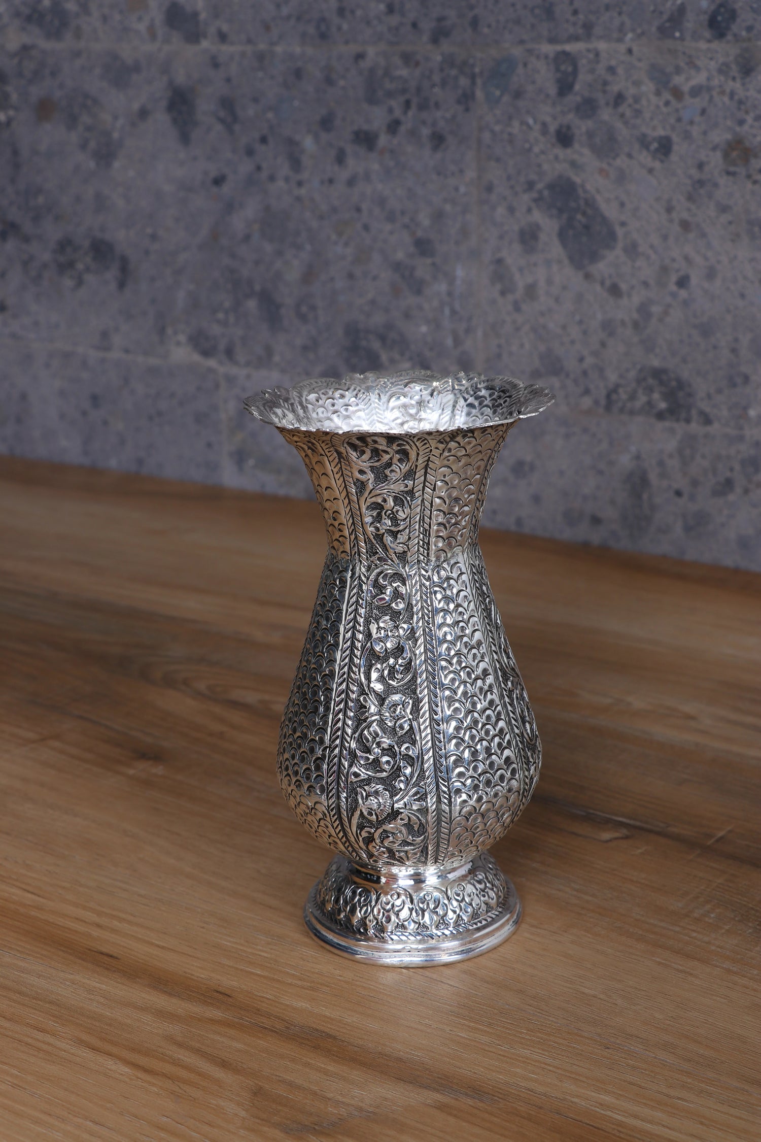 Pure 925 Silver Handcrafted Flower Vase 7" for Home Temple Pooja
