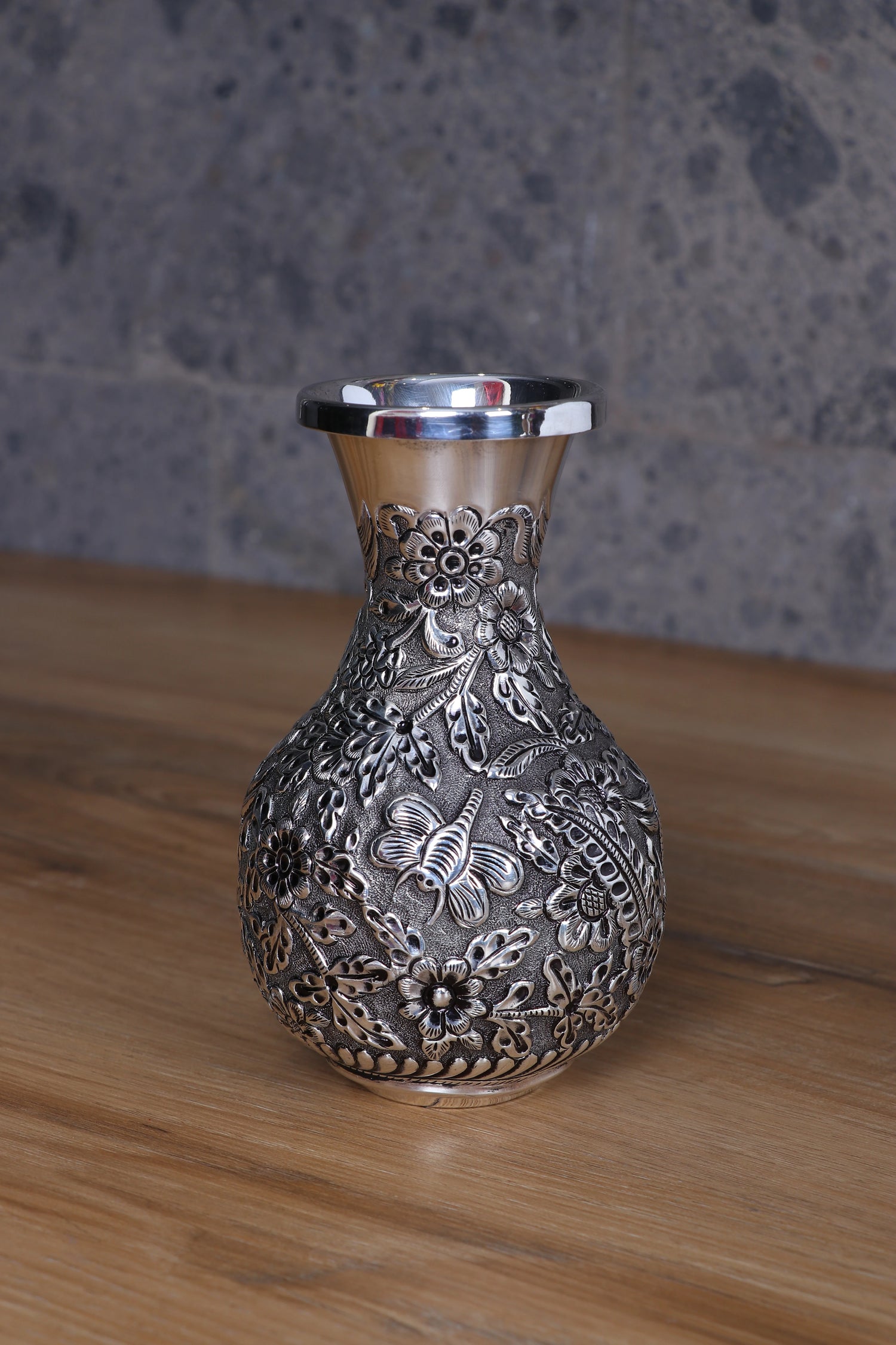 Pure 925 Silver Handcrafted Flower Vase with Butterfly Motif