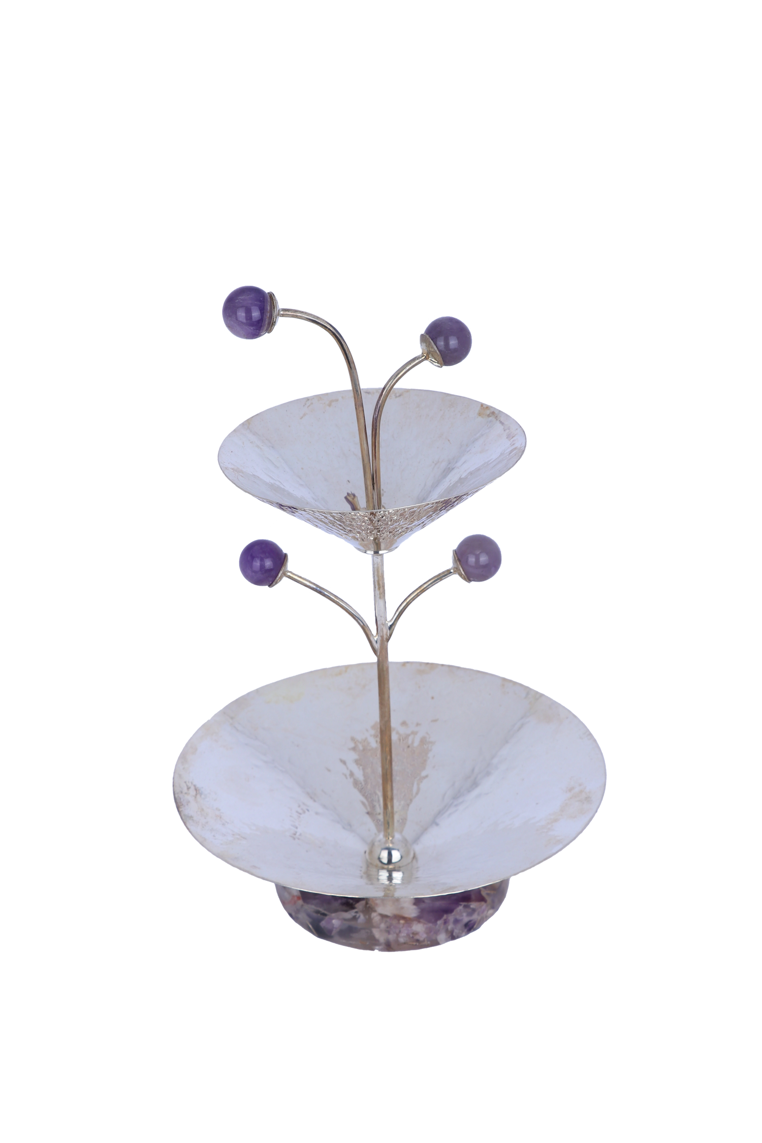 Handcrafted 483g Silver Two-Level Centerpiece with Gemstone Accents