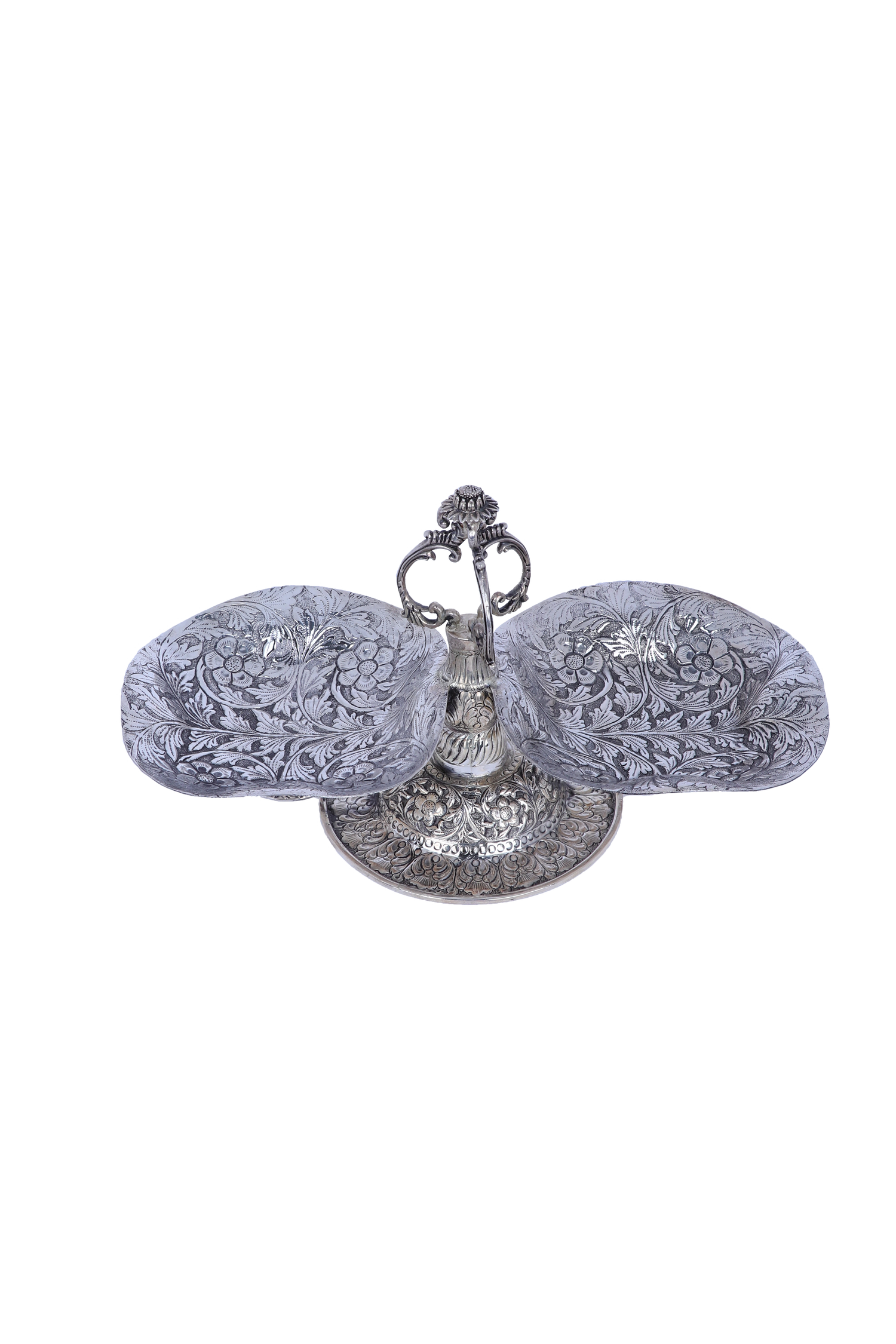 Massive 888g Silver Decorative Dual Bowl for Festive Centerpiece