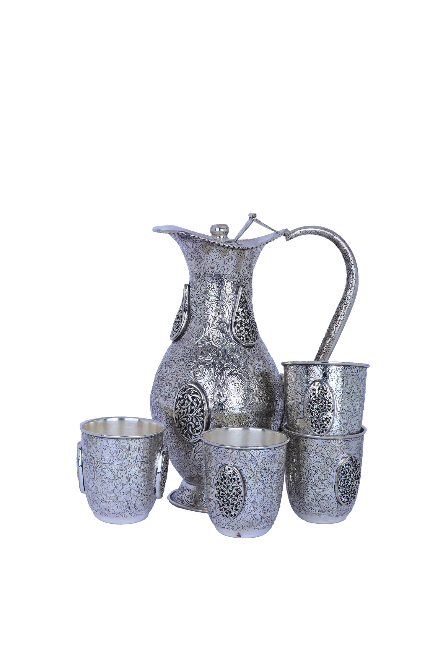 925 Sterling Silver Water Jug & Glasses Set (1624g) Antique Finish