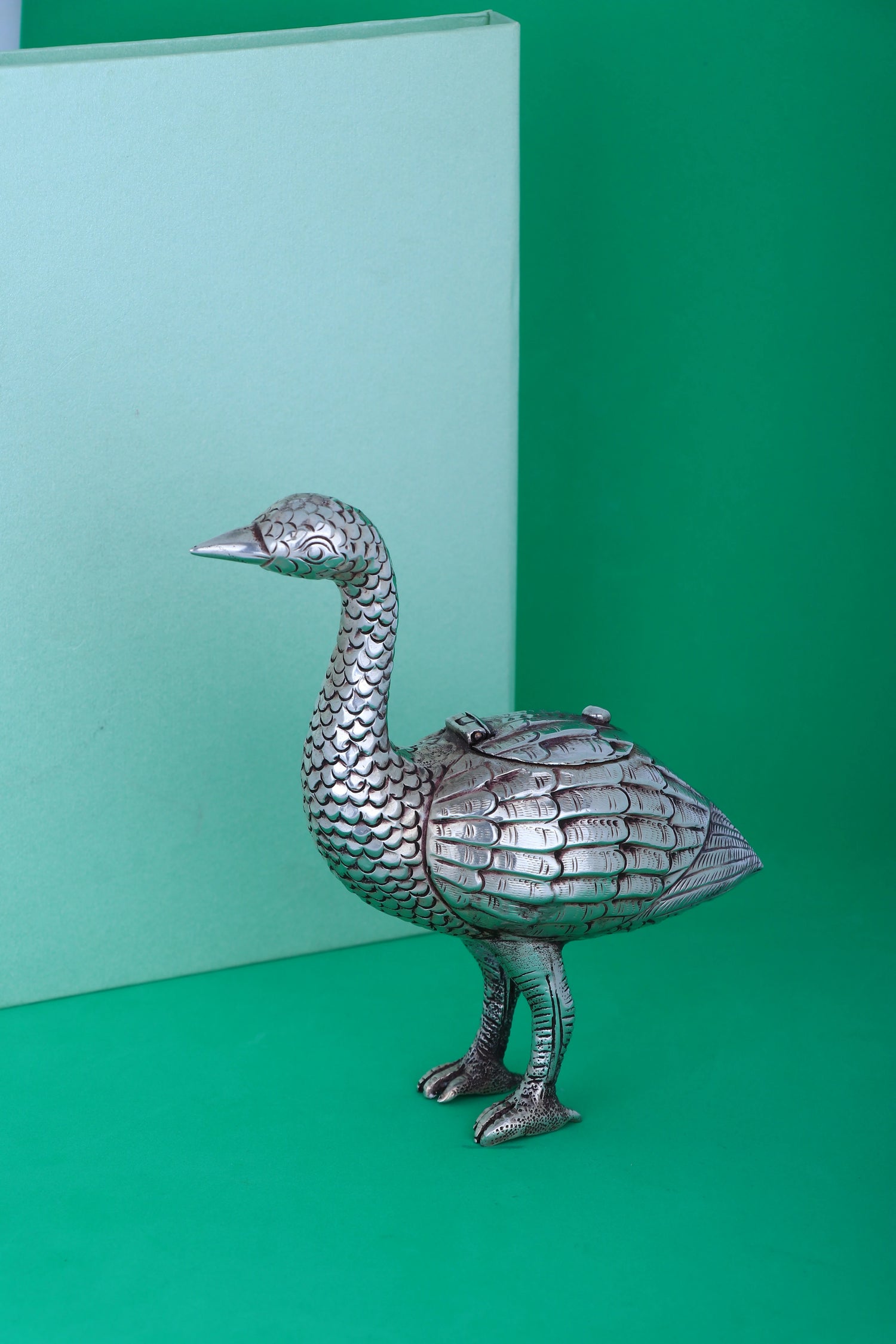 Pure 925 Silver Elephant Statue (266g) - Lucky Trunk-Up Enduring Decor