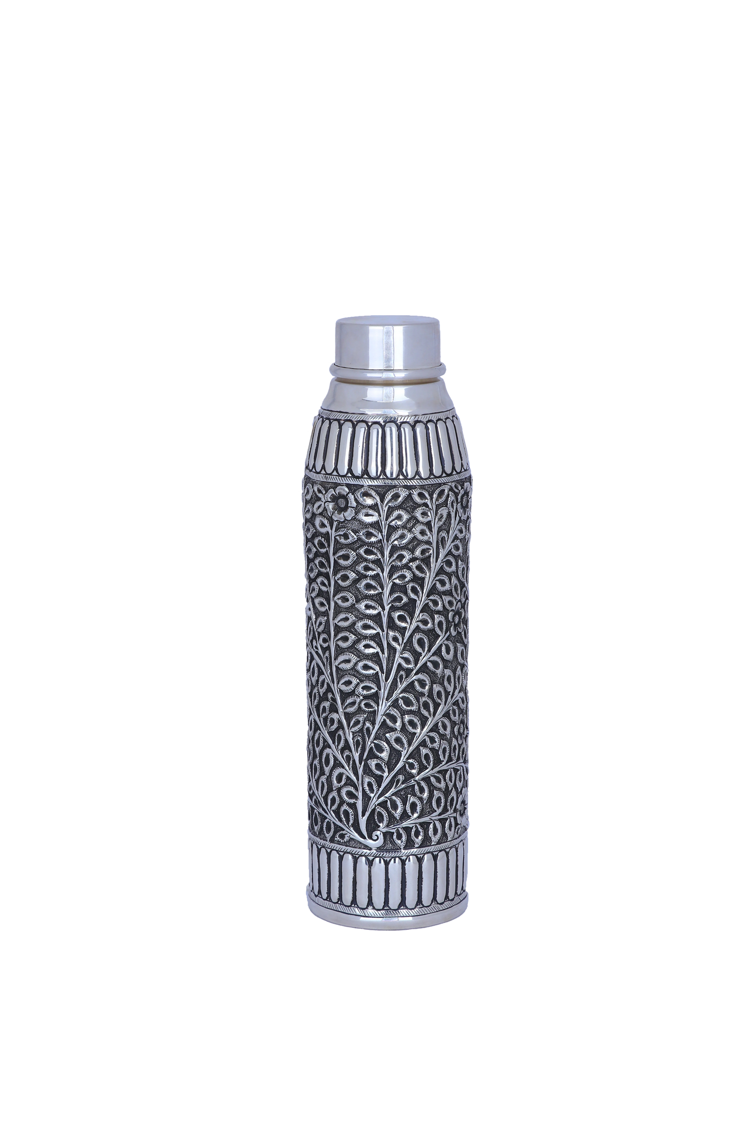 Pure 925 Silver Serving Bottle (553g) - Handcrafted Nakshi Floral Design