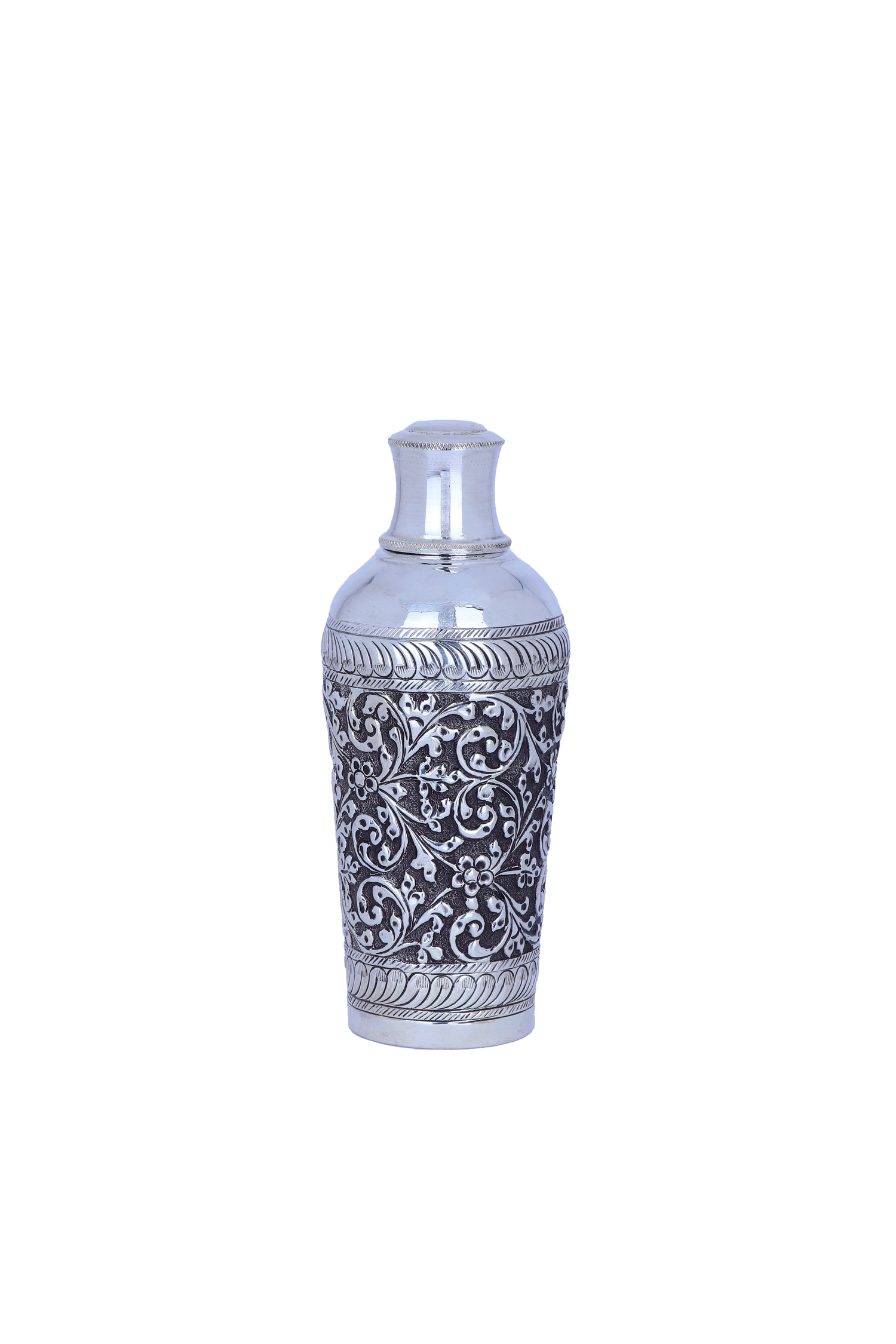 Pure 925 Silver Serving Bottle (272g) - Handcrafted Nakshi Floral Design