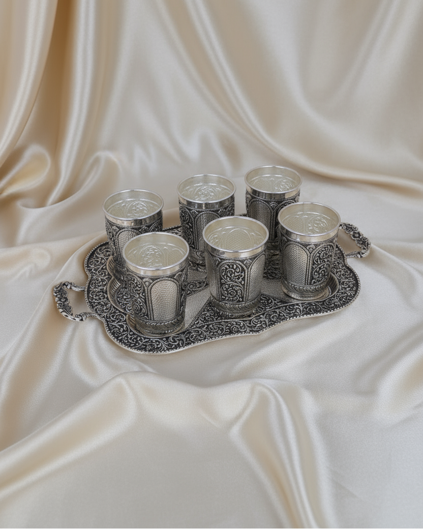 Heavy 925 Silver Glass Set with Tray - Premium Formal Gifting