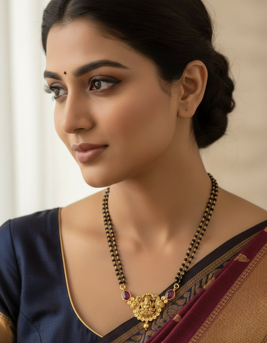 Traditional 925 Silver Black Bead Chain with | Matrimonial Gift