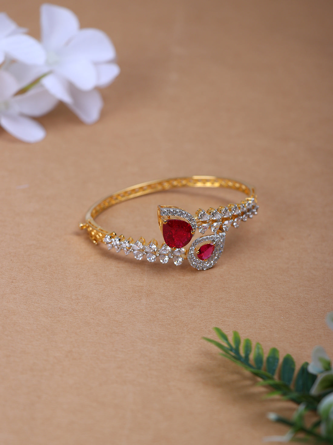 Crimson Teardrop 92.5 Pure Silver Statement Bracelet