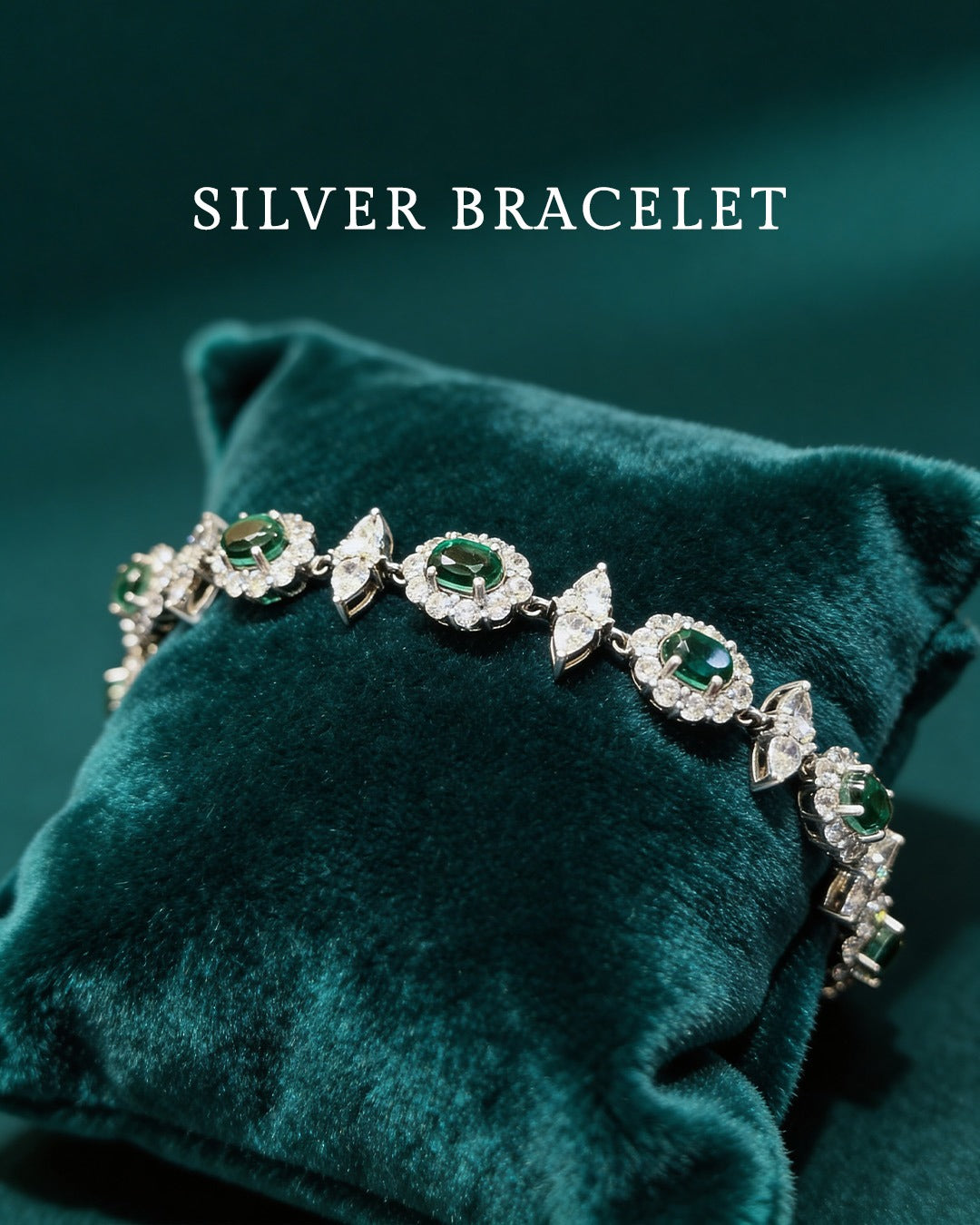 925 Silver Green Floral Bracelet - SJBS-357897