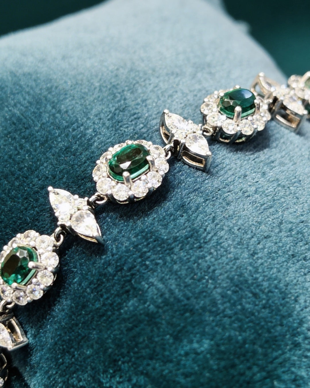 925 Silver Green Floral Bracelet - SJBS-357897