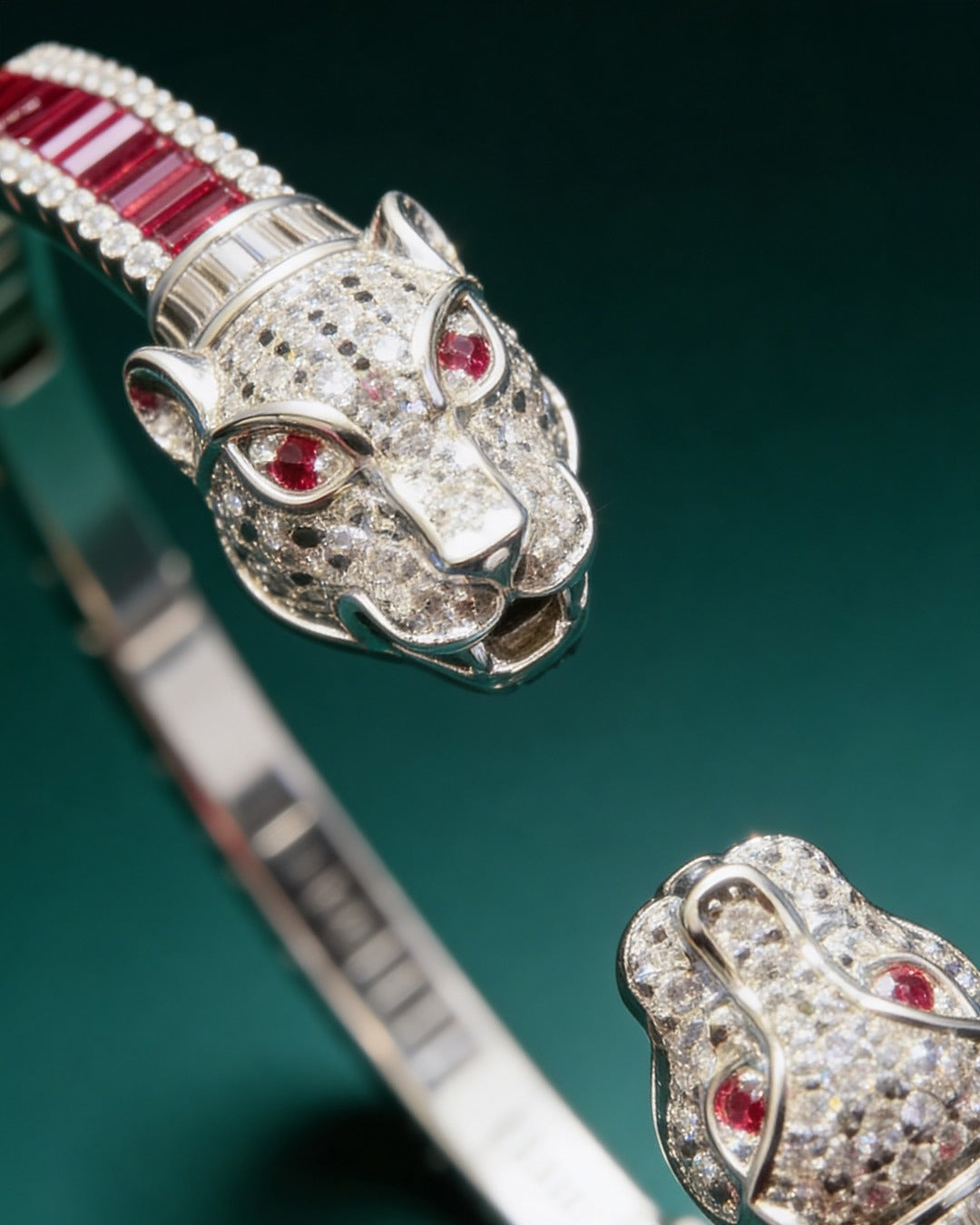 92.5 Pure Silver Panther Red Stone Bracelet - SJBS-358014