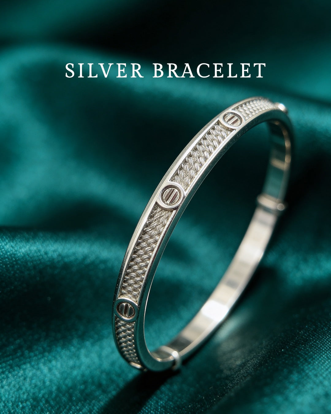 92.5 Pure Silver Textured Screw Motif Bracelet - SJBS-366344