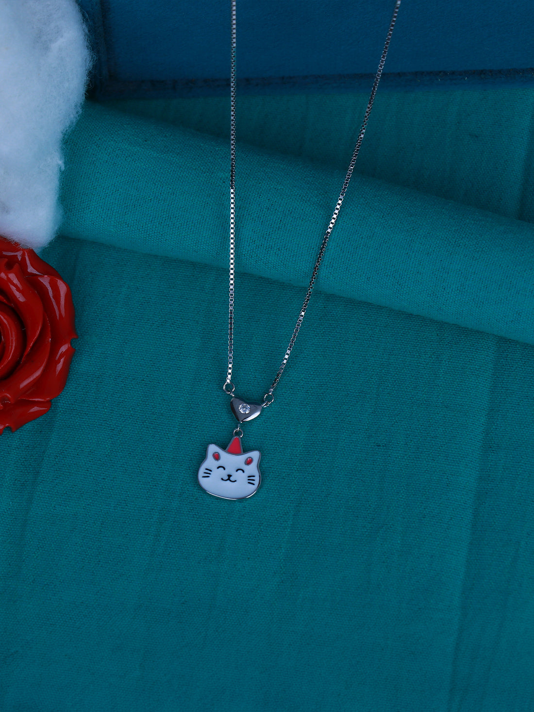 Cute Cat Pendant Chain – 92.5 Pure Silver