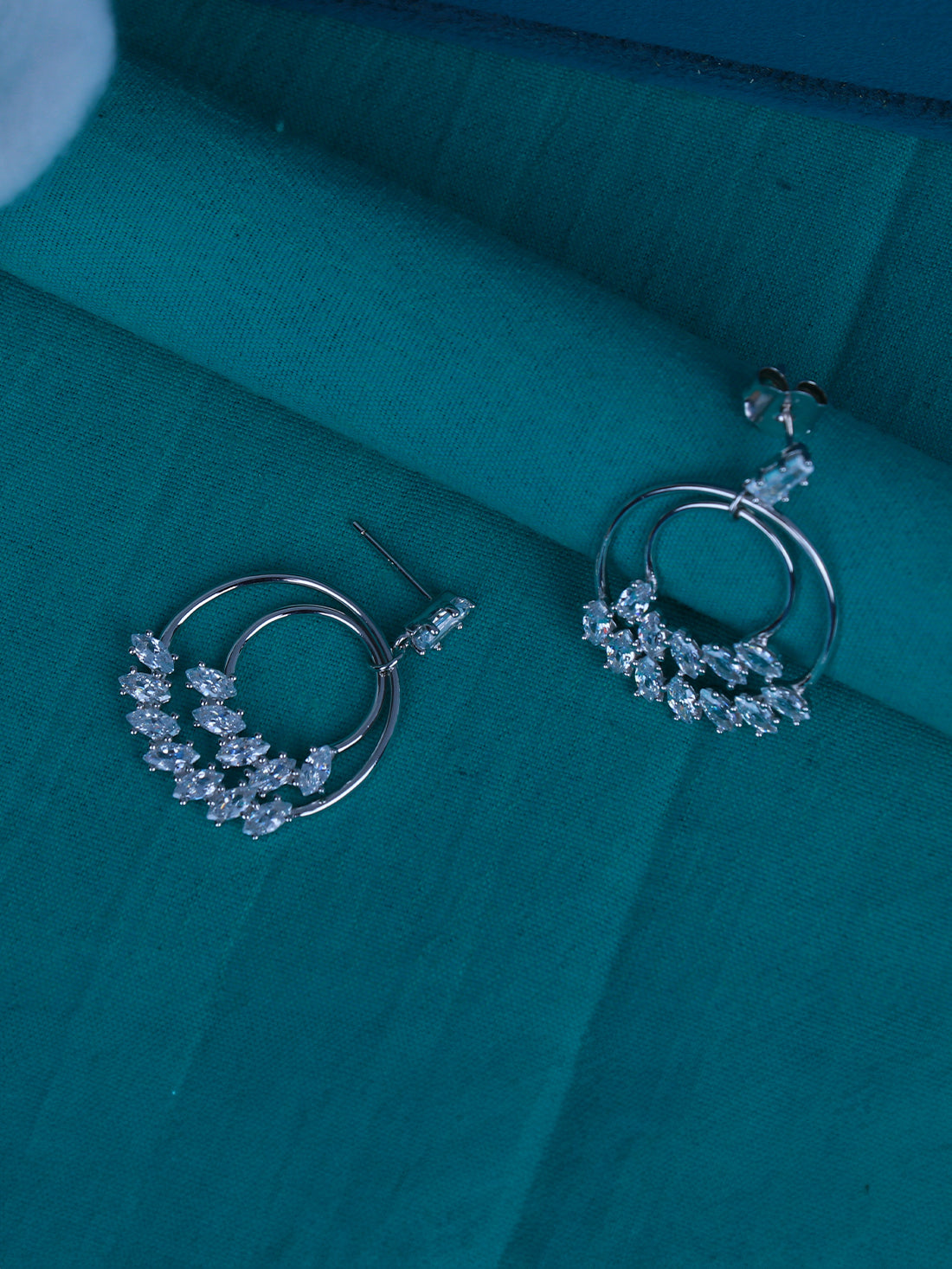 Dual Hoop Chandbali Earrings with Crystal Detailing – 92.5 Pure Silver