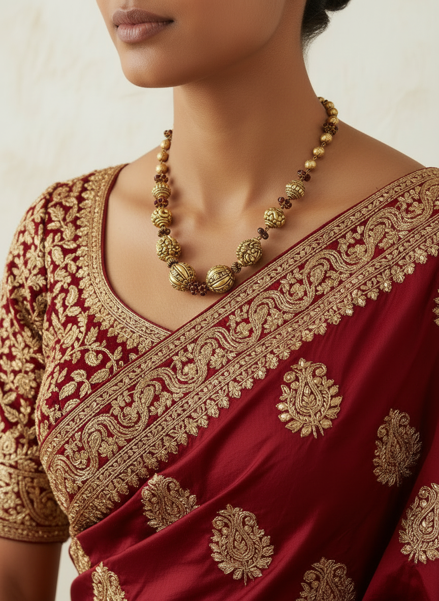 925 Pure Silver & Pearl Bead Mala Necklace | Traditional Long Chain | Hallmarked