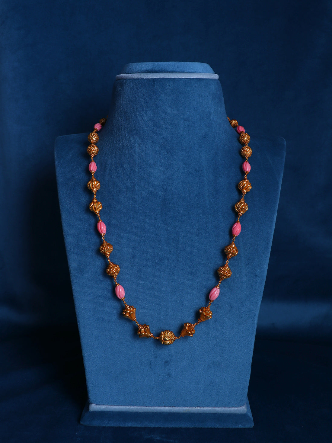 Antique Bead Pink Accent 92.5 Pure Silver Mala