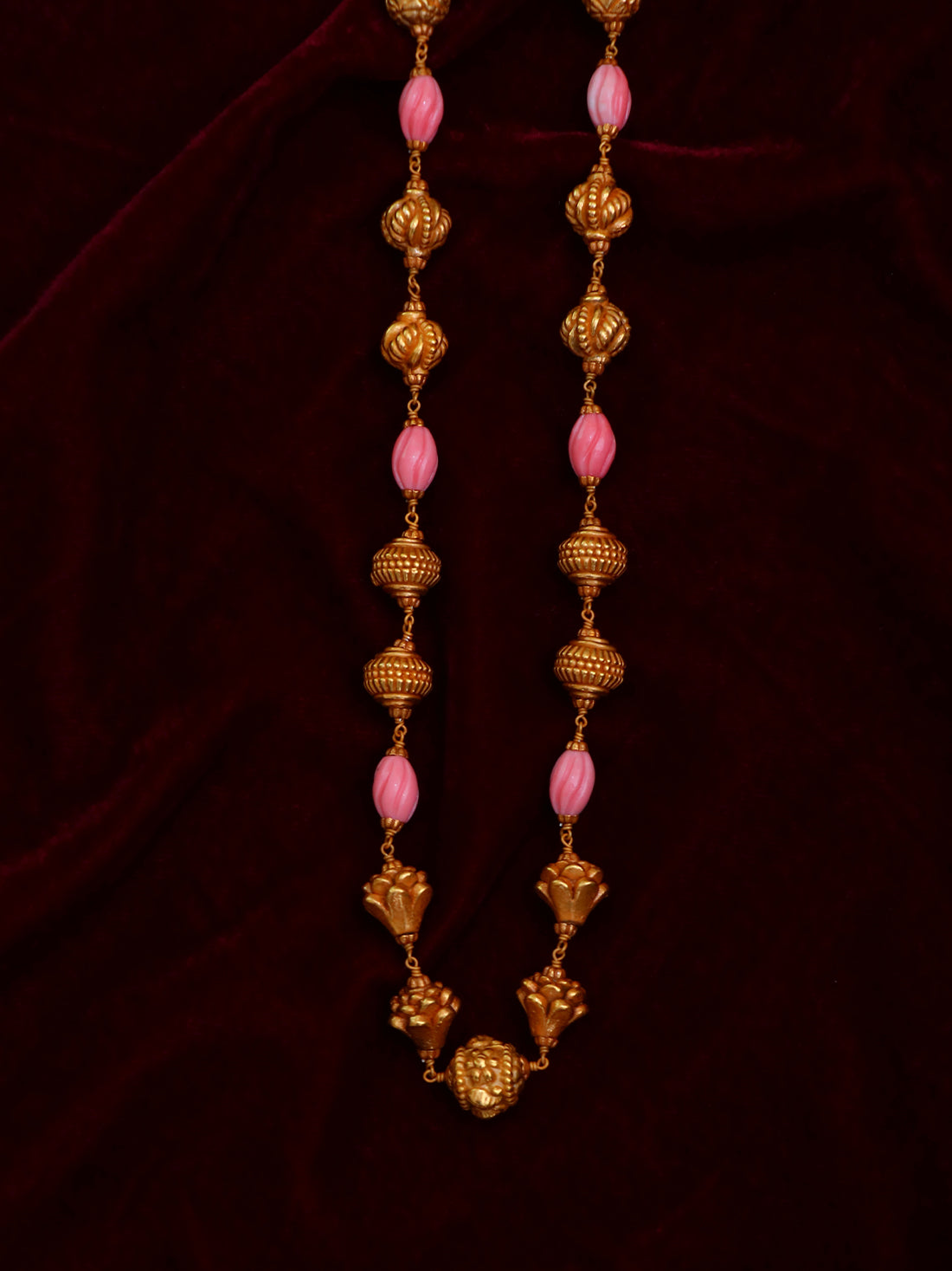 Antique Bead Pink Accent 92.5 Pure Silver Mala