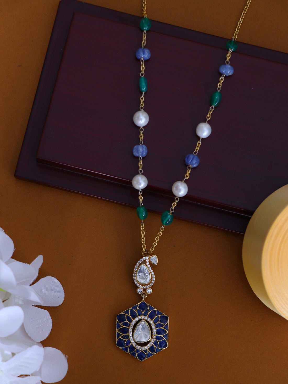 Blue Enamel Kundan 92.5 Pure Silver Necklace