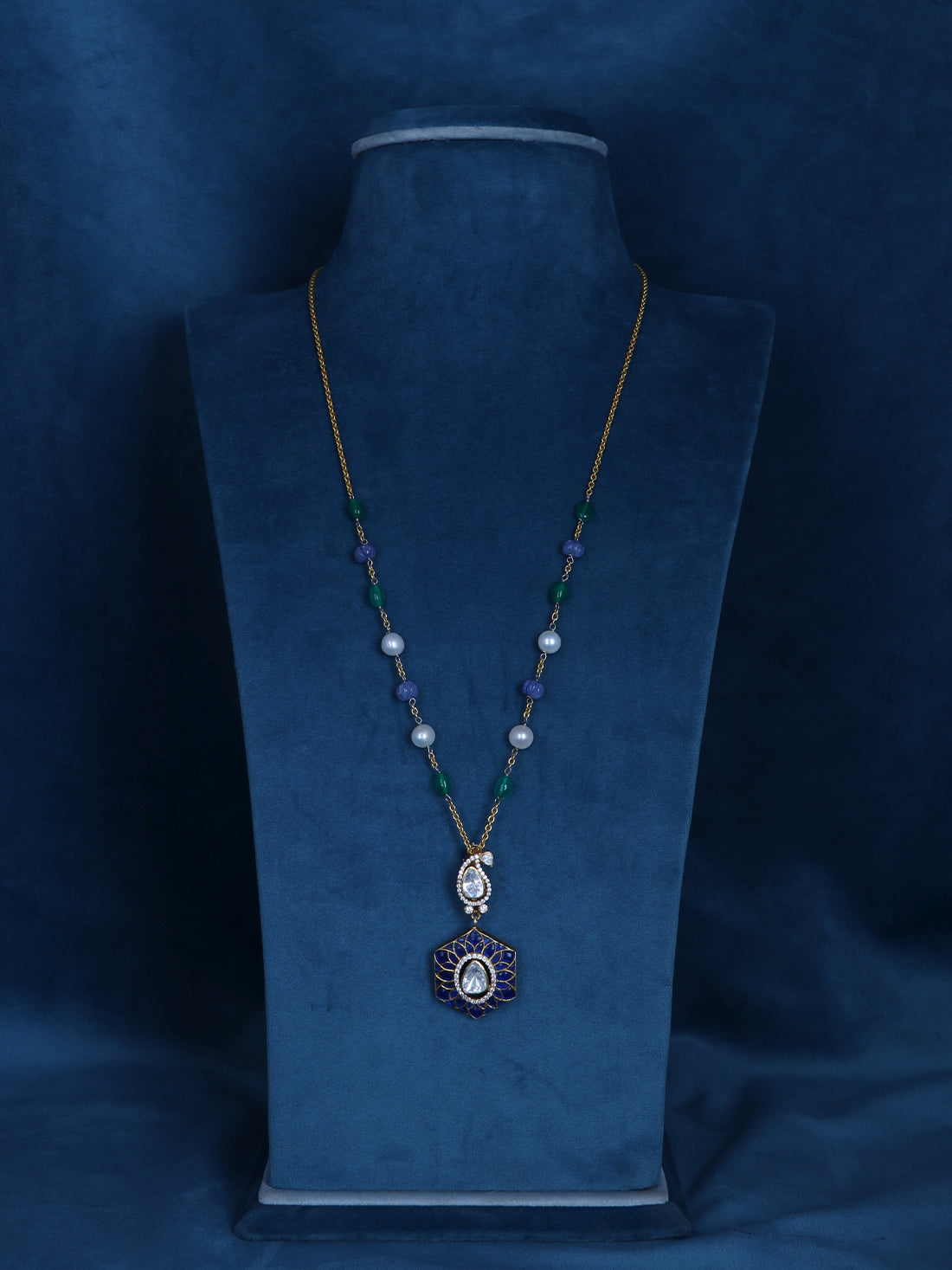 Blue Enamel Kundan 92.5 Pure Silver Necklace