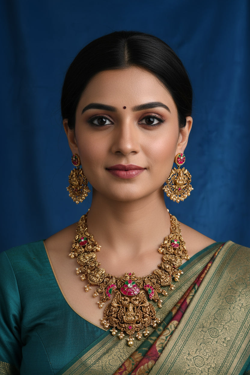 Elegant 925 Silver Necklace Set - Auspicious Kundan Jewelry