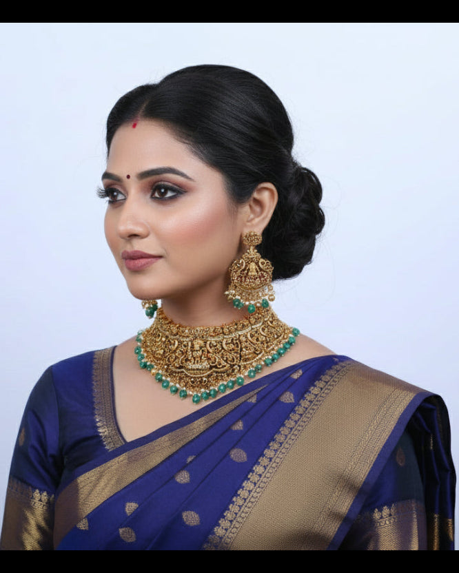 Pure 925 Silver Temple Necklace Set – Traditional Festive Ensemble