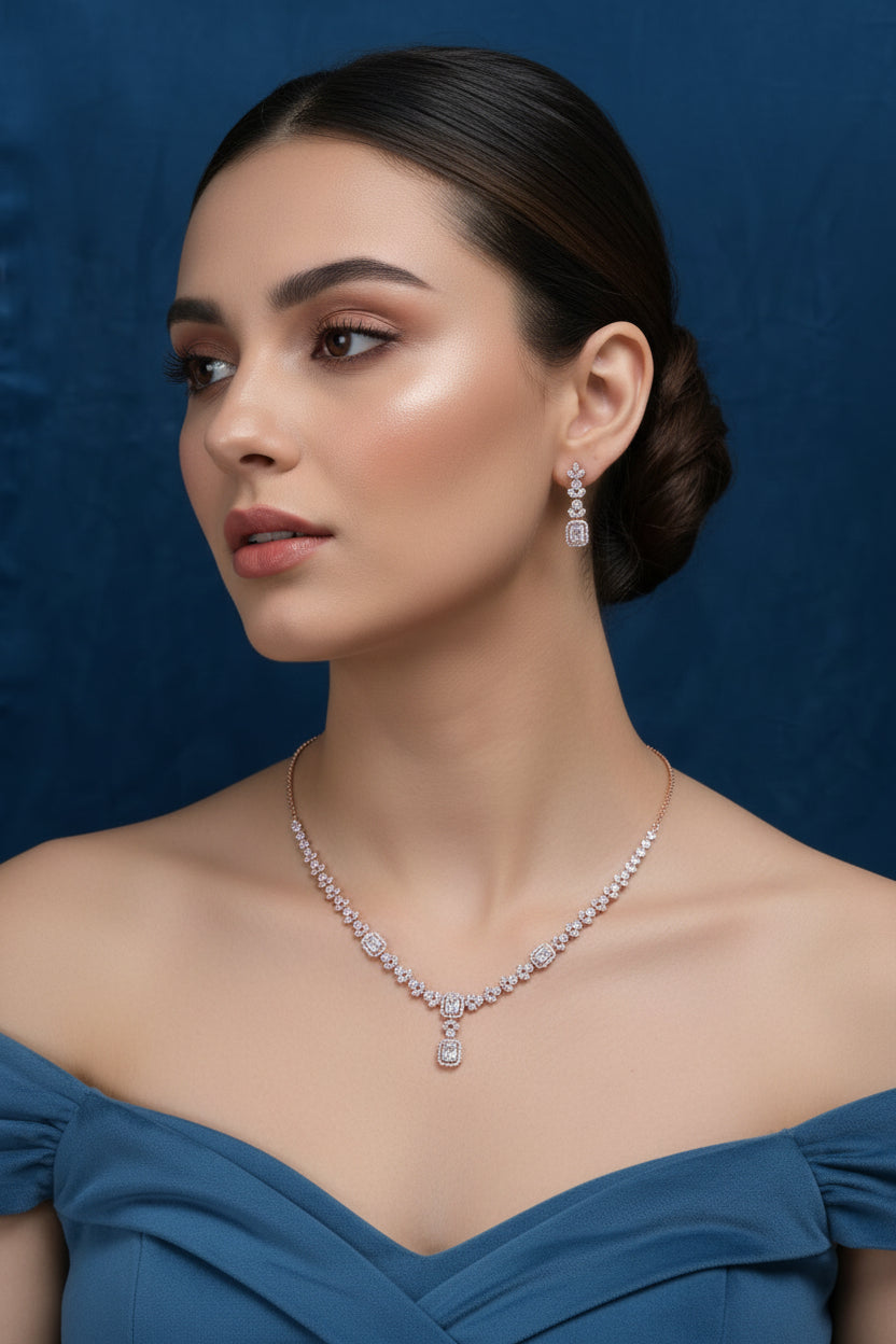 Heavy 925 Silver CZ Jewelry Set - Auspicious Festive Wear