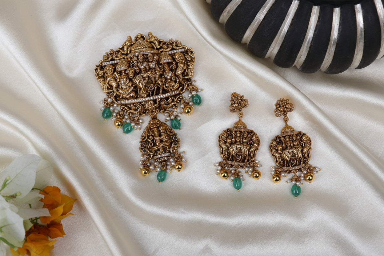 Elegant 925 Silver Temple Jewelry Set - Auspicious Accessory