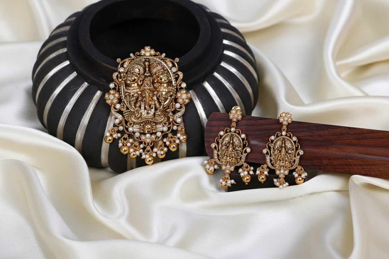 Pure 925 Silver Pendant Set - Traditional Design Enduring Festive Wear