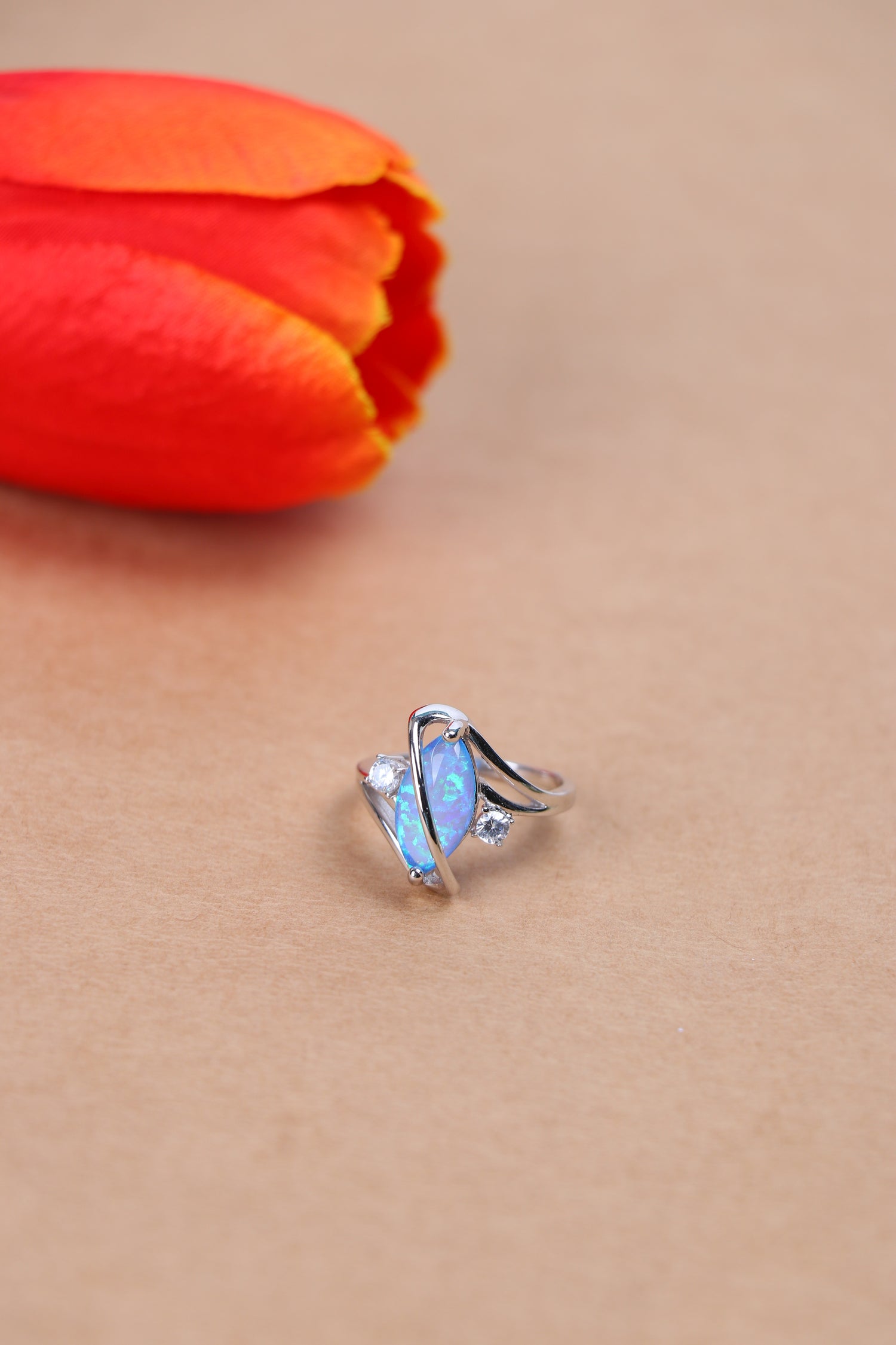 92.5 Pure Silver Blue Stone Ring SJR-540282