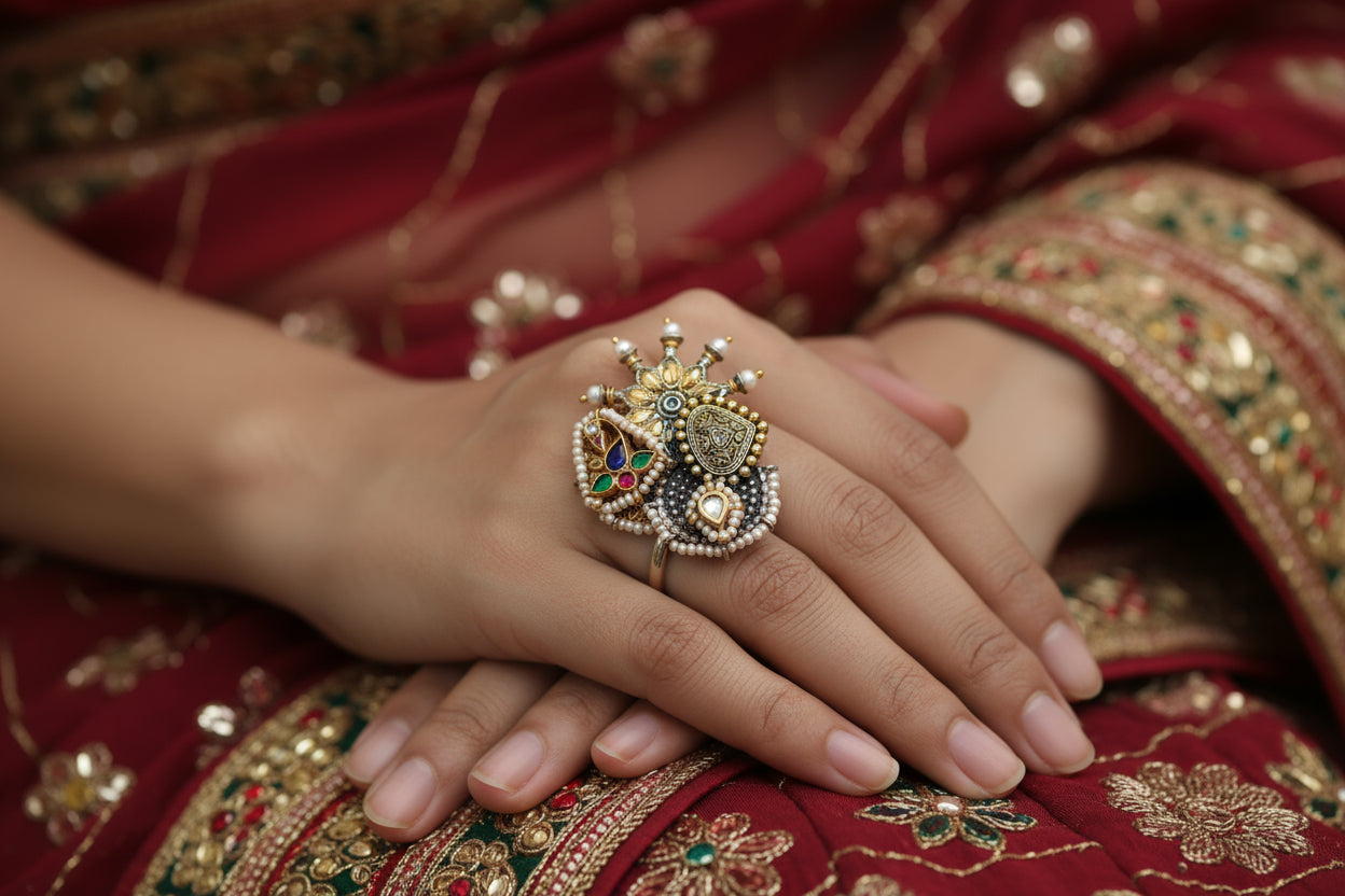 Heavy 925 Silver Auspicious Ring - Bold Statement Jewelry