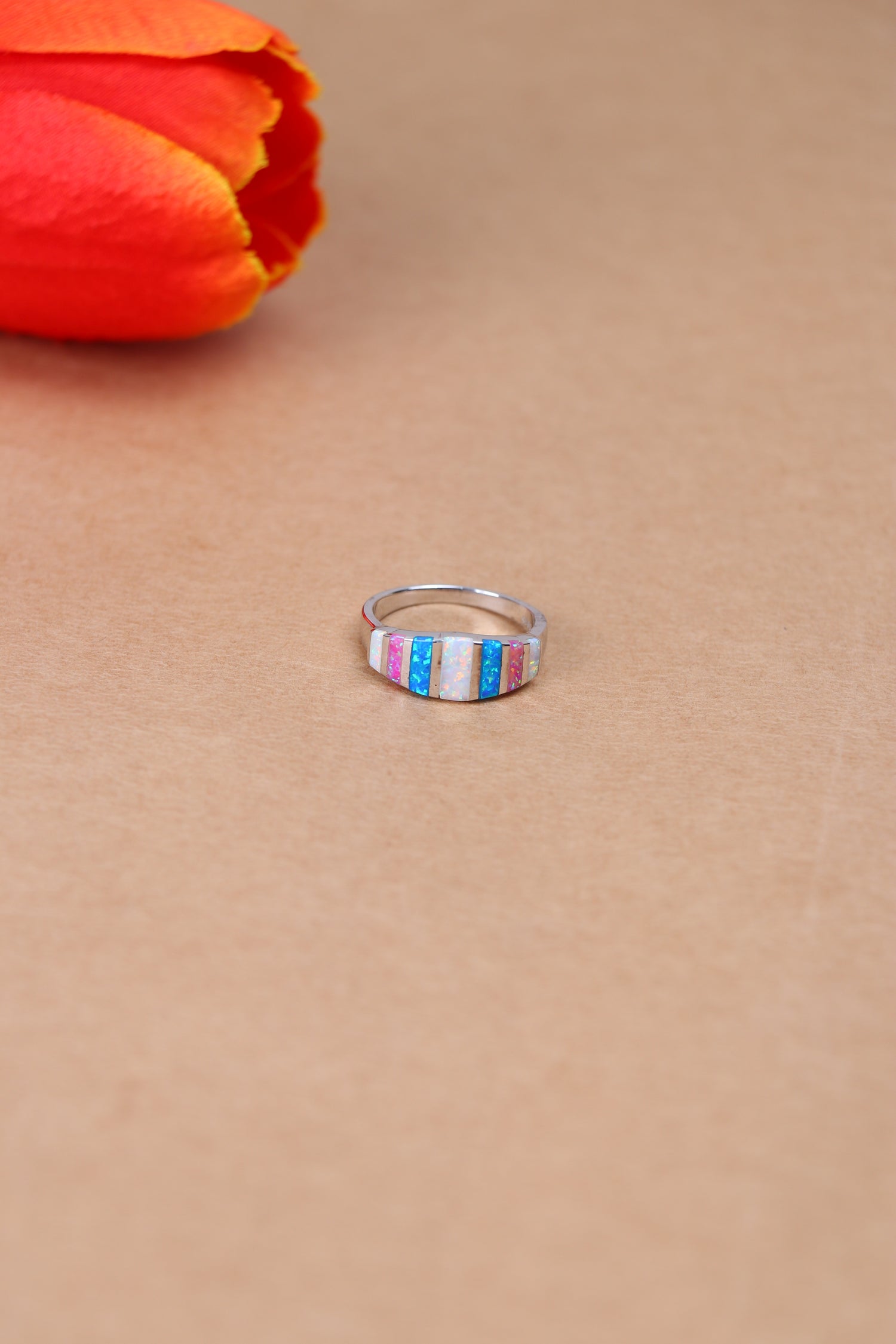 92.5 Silver Multicolor Opal Inlay Ring - SJR-586336