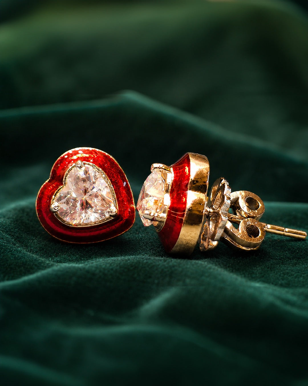 92.5 Pure Silver Red Heart Stud Earrings for Women | Daily Wear Silver Earrings