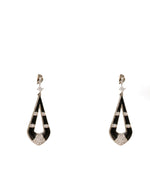 Black enamel silver drop earrings with geometric detailing and sparkling crystal accents by Argentum Arts.
