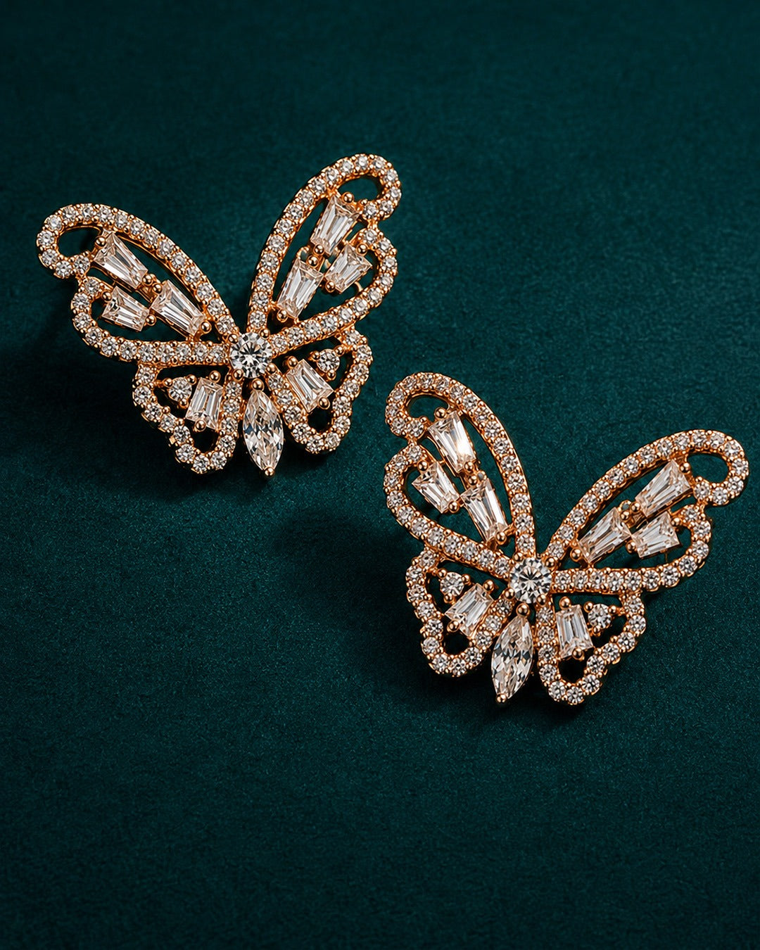 Buy butterfly silver earrings for women with sparkling crystals and a rose-gold finish online.