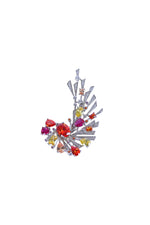Buy designer silver brooch for men with peacock motif and colourful crystal detailing.
