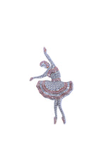 Buy designer silver brooch for men with dancer motif and sparkling clear crystal detailing.
