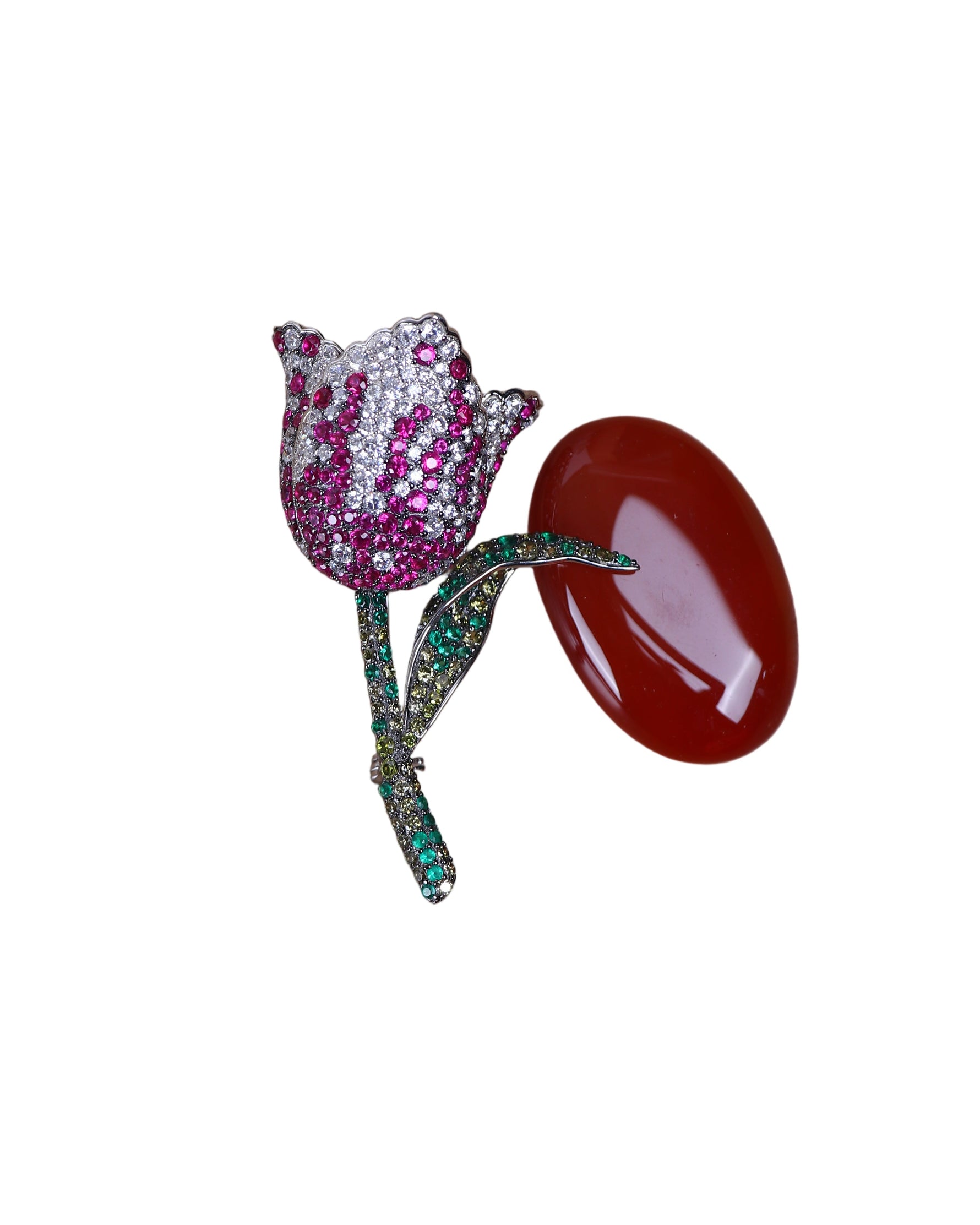 Buy designer silver brooch for men with rose motif and pink crystal detailing for sherwani.